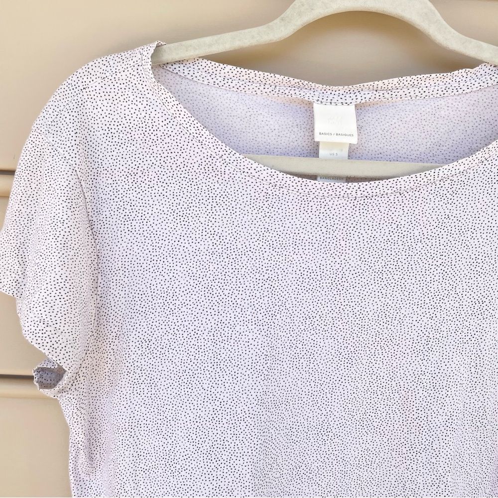 H&M White Black Polka Dot 100% Cotton Basic Short Sleeve Tee Size Small